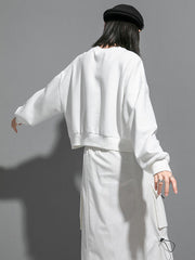 Original Creation Loose Batwing Sleeves Contrast Color Split-Joint Round-Neck Sweatshirt Tops