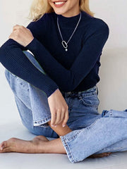 Solid Color Split-Joint Long Sleeves Skinny High Neck Sweater Tops