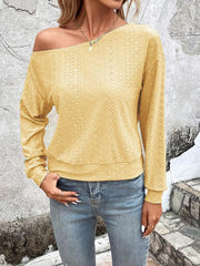 Asymmetric Solid Color Split-Joint Long Sleeves Loose One-Shoulder T-Shirts Tops