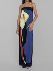 Printed Split-Joint Loose Plus Size Tube Maxi Dresses