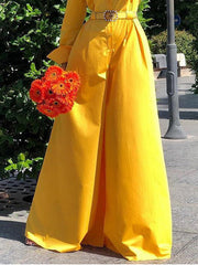 Solid Color Split-Joint Long Sleeves Loose Lapel Jumpsuits
