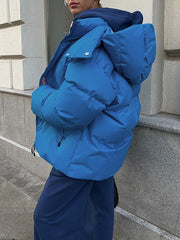 Long Sleeves Loose Solid Color Split-Joint Hooded Padded Coat