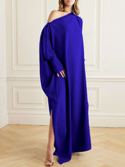 Long Sleeves Solid Color Split-Side One-Shoulder Evening Dresses Maxi Dresses