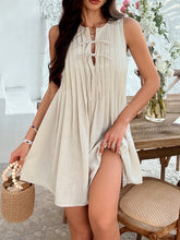 A-Line Loose Pleated Solid Color Tied Round-Neck Mini Dresses Vest Top