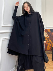 Simple Loose Batwing Sleeves Split-Joint Solid Color Lapel Blouses
