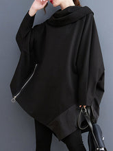 Asymmetric Split-Joint Zipper Long Sleeves Loose Heaps Collar Sweatshirt Tops