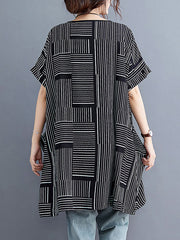 Striped Loose Short Sleeves Round-Neck T-Shirts