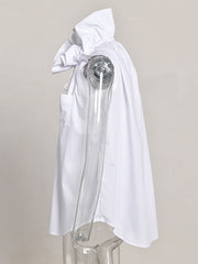 Buttoned Drawstring Pleated Solid Color Loose Sleeveless Stand Collar Vest Top