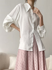 Pleated Split-Joint Sun protection Loose Puff Sleeves Lapel Blouses