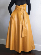 A-Line High Waisted Belted Pockets Solid Color Zipper Skirts Bottoms