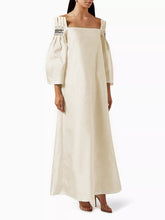 Long Sleeves Embroidered Pleated Square-Neck Evening Dresses