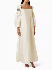 Long Sleeves Embroidered Pleated Square-Neck Evening Dresses