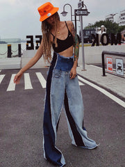 Stylish Empire Fringed Stitching Wide-Leg Jean Pants