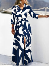 Buttoned Printed Tied Waist High Waisted Long Sleeves V-neck Shirt Dress Maxi Dresses