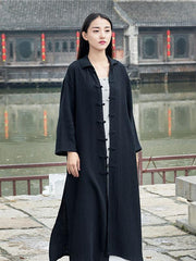 Black&Light gray Split-side Vintage Linen Outwear