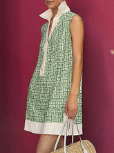 Printed Split-Joint Loose Sleeveless Lapel Mini Dresses