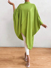 Asymmetric Solid Color Split-Joint Batwing Sleeves Loose High Neck Shirts Tops