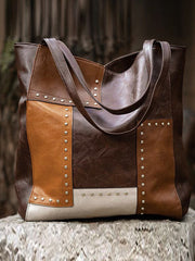 Contrast Color Rivet Split-Joint Handbags Bags