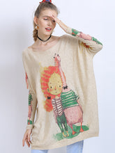 Urban Loose Batwing Sleeves Cartoon Printed Pullover