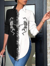 Casual Loose Contrast Color Printed Split-Side Polo Blouses&Shirts Tops