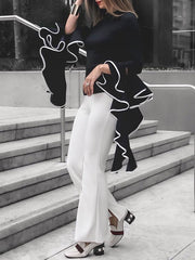 Flared Sleeves Long Sleeves Asymmetric Round-neck Blouses&shirts Tops