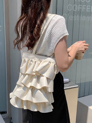 Layered Pleated Pockets Solid Color Zipper Handbags