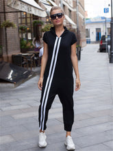 Stripes Zipper Hooded Jumpsuits