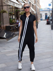 Stripes Zipper Hooded Jumpsuits