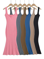 Solid Color Mermaid Skinny Round-Neck Maxi Dresses