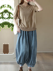 Harem Pants Loose Buttoned Elasticity Jean Pants Bottoms
