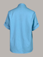 Loose Short Sleeves Solid Color Mock Neck Blouses&Shirts Tops