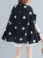 Polka-Dot Batwing Sleeves Loose Lapel Blouses&shirts Tops