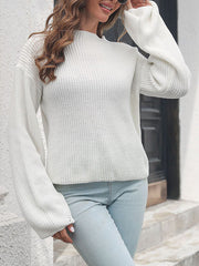 Hollow Solid Color Split-Joint Long Sleeves Loose Round-Neck Sweater