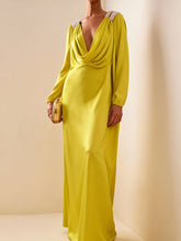 Contrast Color Pleated Rhinestone Split-Joint Bodycon Long Sleeves Heaps Collar Maxi Dresses
