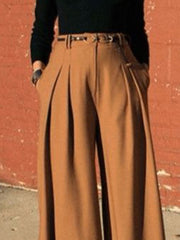 Pleated Split-Joint High Waisted Loose Trousers Pants