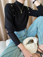 Buttoned Split-Joint Long Sleeves High-Neck Sweater Tops