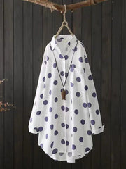 Polka-Dot High-Low Long Sleeves Lapel Shirts Tops