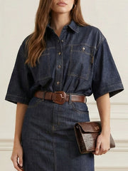 Half Sleeves Loose Buttoned Lapel Blouses&Shirts Tops