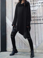 Asymmetric Split-Joint Zipper Batwing Sleeves Loose Heaps Collar Sweatershirt