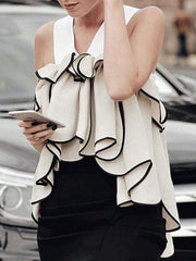 Ruffled Split-Joint High-low Loose V-neck Vest Top