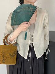 Long Sleeves Lace-Up See-Through Solid Color Blouses&Shirts Tops