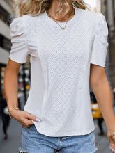 Solid Color Textured Loose Puff Sleeves Round-Neck T-Shirts Tops