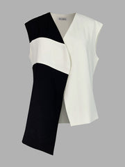 Loose Sleeveless Asymmetric Contrast Color V-Neck Vest Top