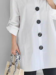 Buttoned High-Low Long Sleeves V-Neck Blouses&Shirts Tops