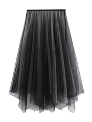 Original Simple Casual Irregular Solid Color Pleated Mesh Skirt