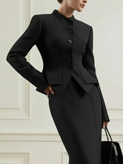 Elasticated Waist Irregularity Buttoned Solid Color Stand Collar Blouses&Shirts Tops