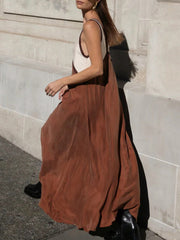 Contrast Color Split-Joint Loose Sleeveless Deep V-Neck Maxi Dresses