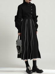 Original Irregular Contrast Color Striped Skirt