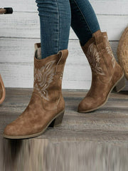 Embroidered Round-Toe Split-Joint Pumps Boots
