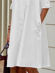 Gauze See-Through Solid Color Split-Joint Long Sleeves Loose Lapel Shirt Dress Midi Dresses